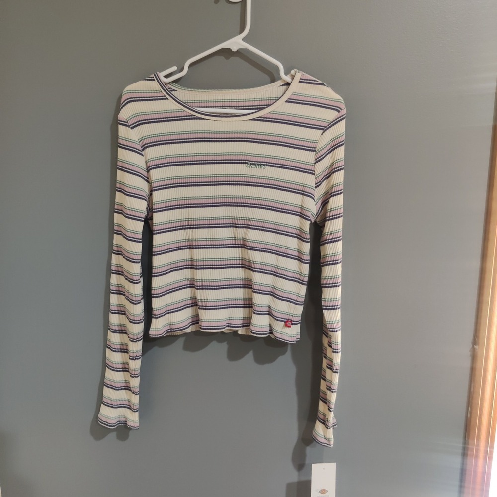Dickies Juniors Size XL Striped Long Sleeve Crop Top New No Tags